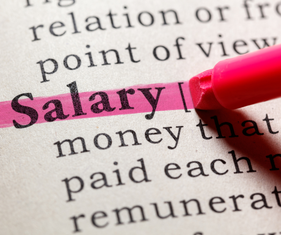 Pink highlighter outlining the word salary in a list of related words